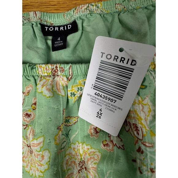 Torrid Blouse Plus Sz 4X Mint Green Cotton Clip Dot Blouson Sleeve Smocked Top - Picture 4 of 8